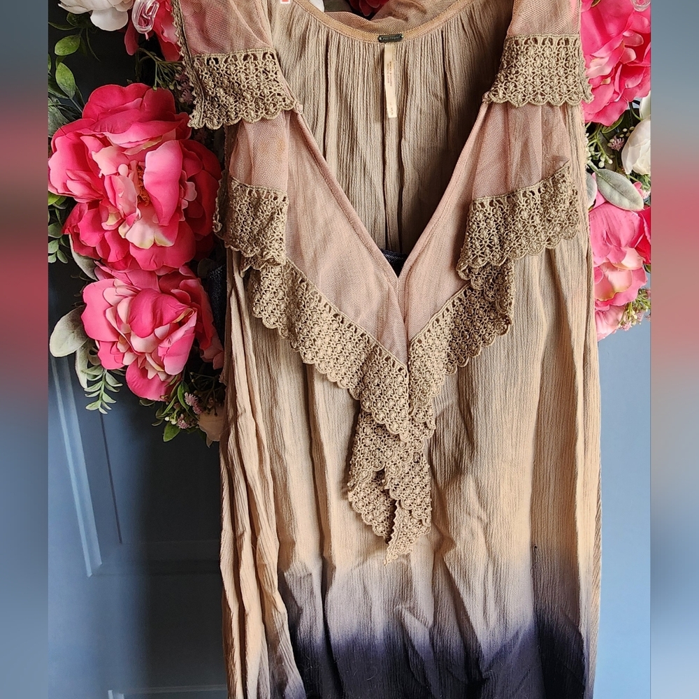 Free People Tan Ruffled Bib Collar Blouse